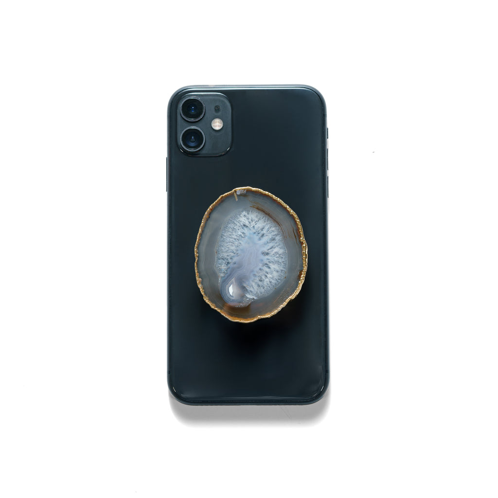 Agate Slice Phone Grip with Gold Trim