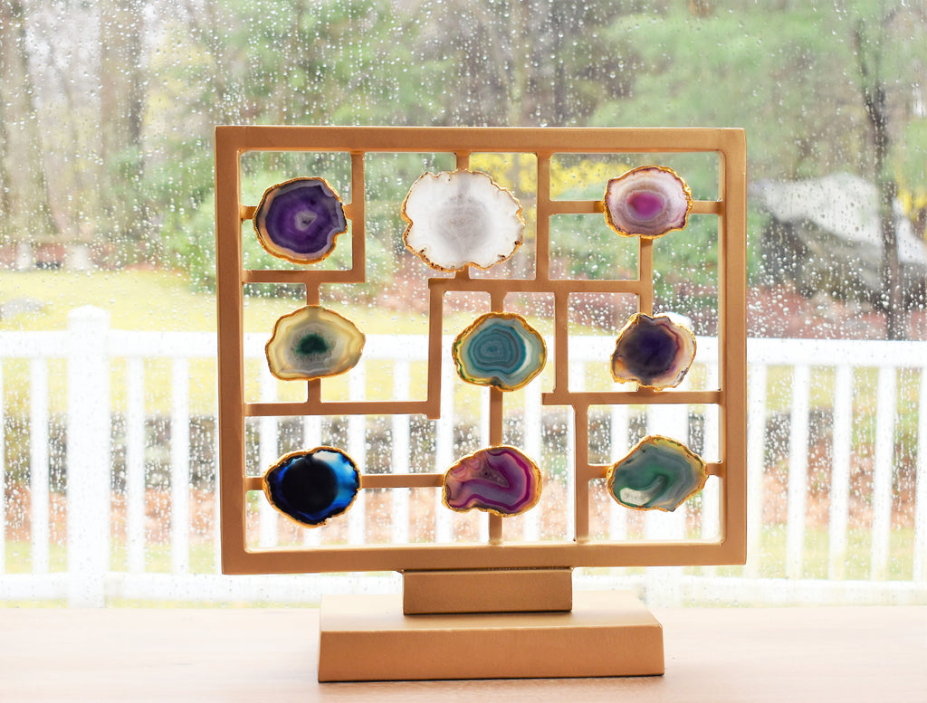 Agate Slices on Gold Stand