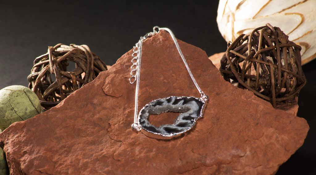 Agate Geode Bracelet with Gold or Silver Trim 