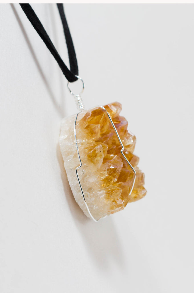 Druse Crystal Pendant on Leather Necklace 