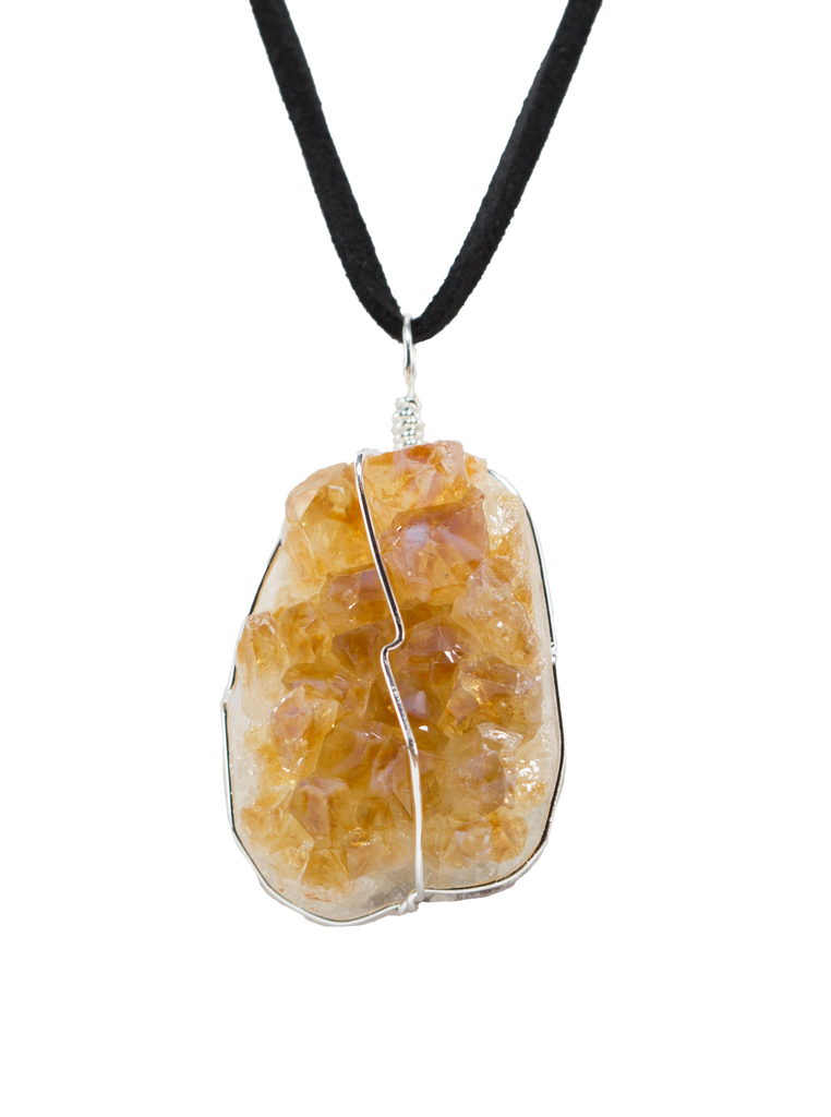 Druse Crystal Pendant on Leather Necklace 