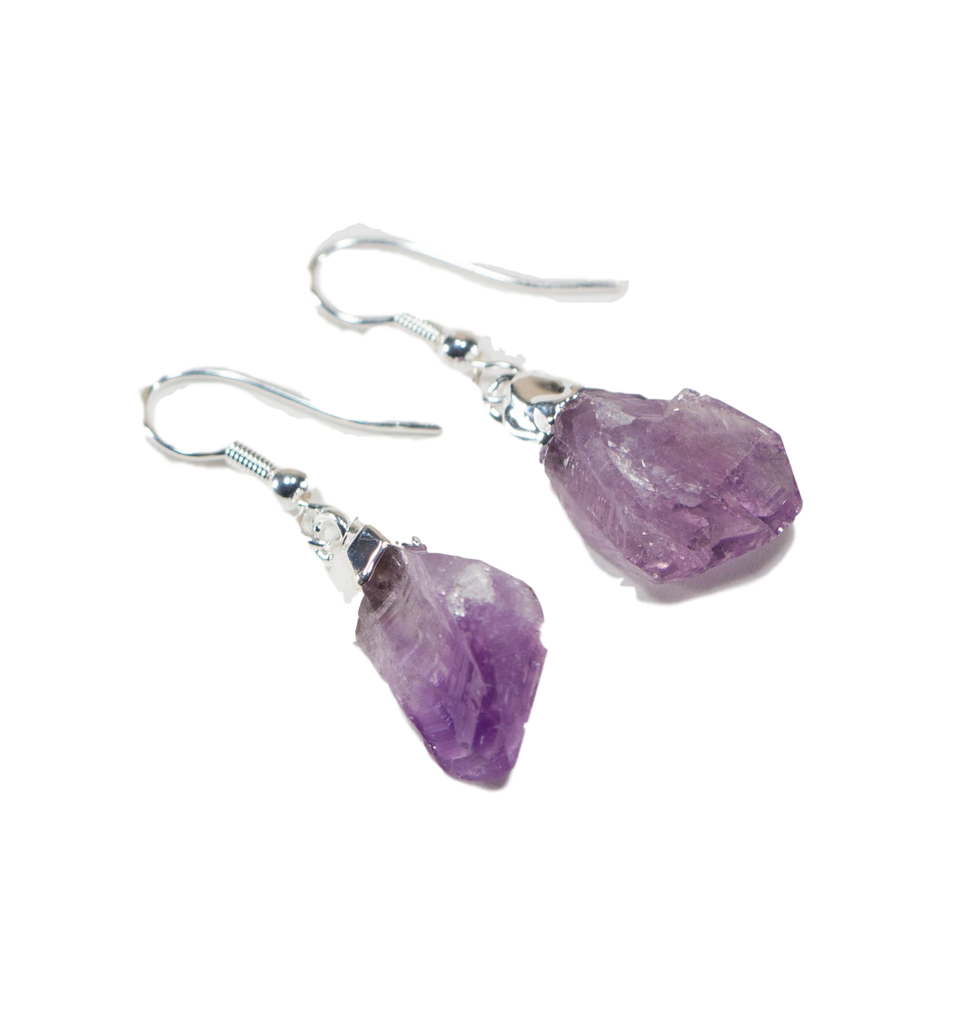 Raw Gemstone Points Earrings with Silver 