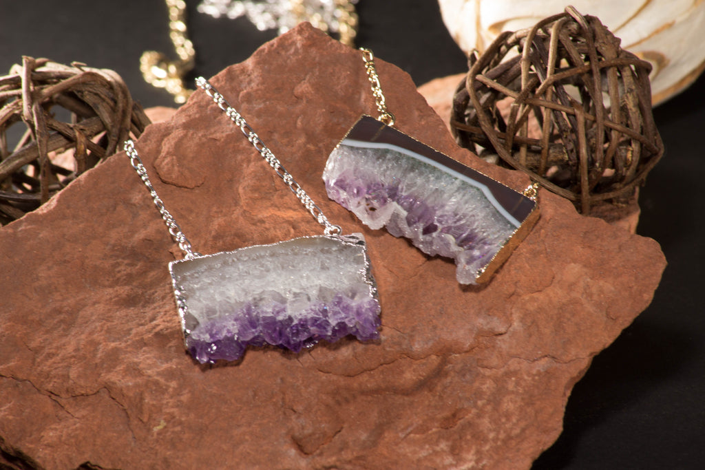 Amethyst Horizontal Slice Necklace 
