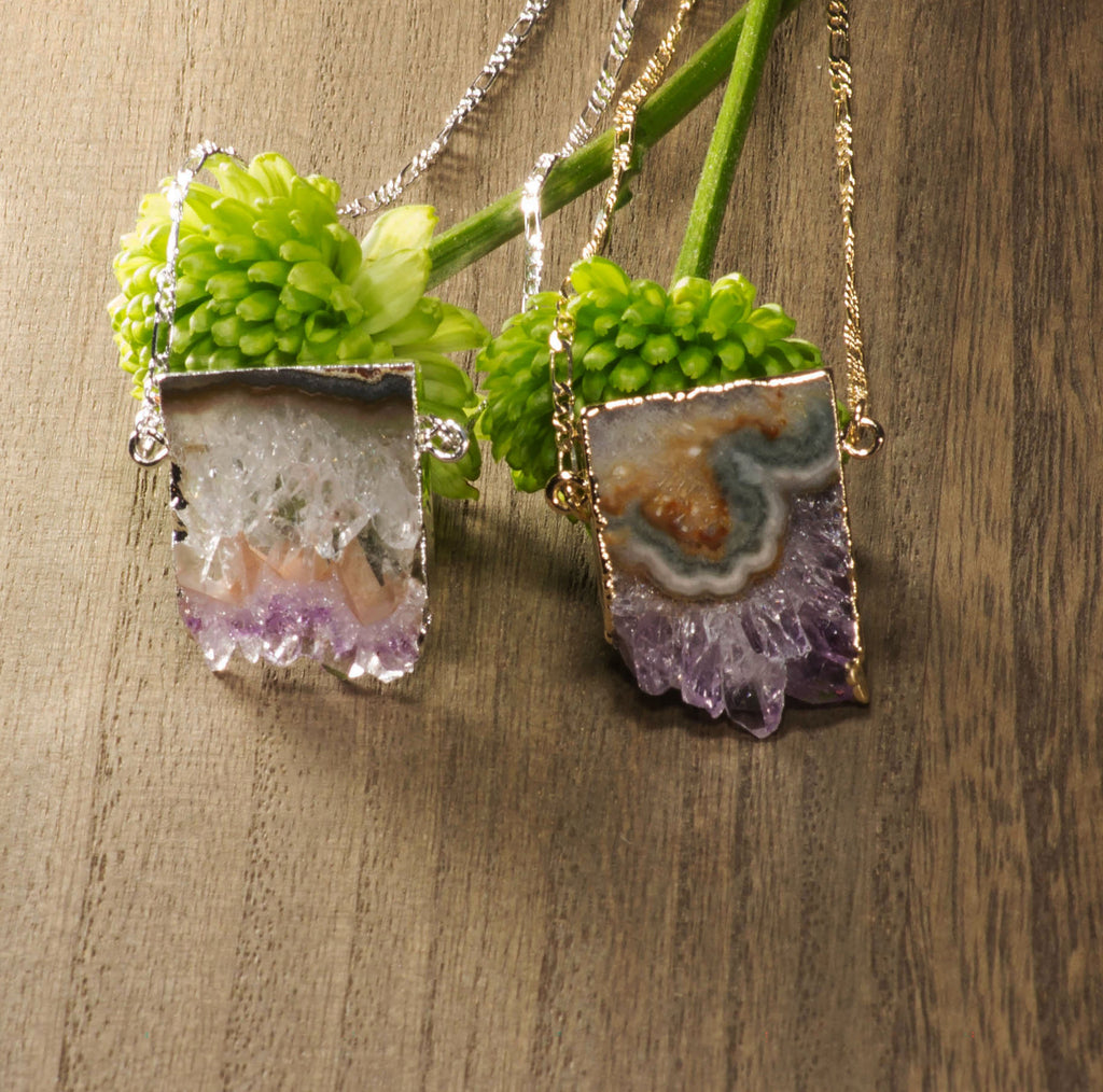 Amethyst Horizontal Slice Necklace 