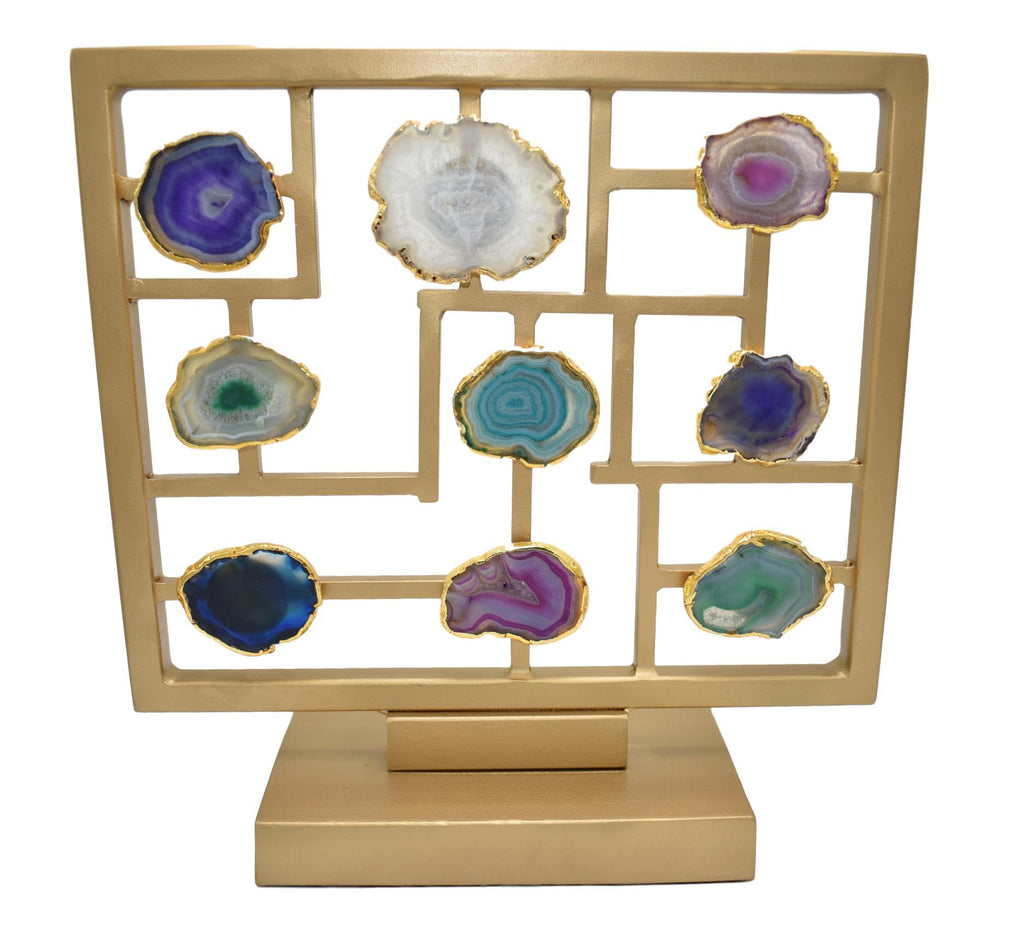 Agate Slices on Gold Stand 