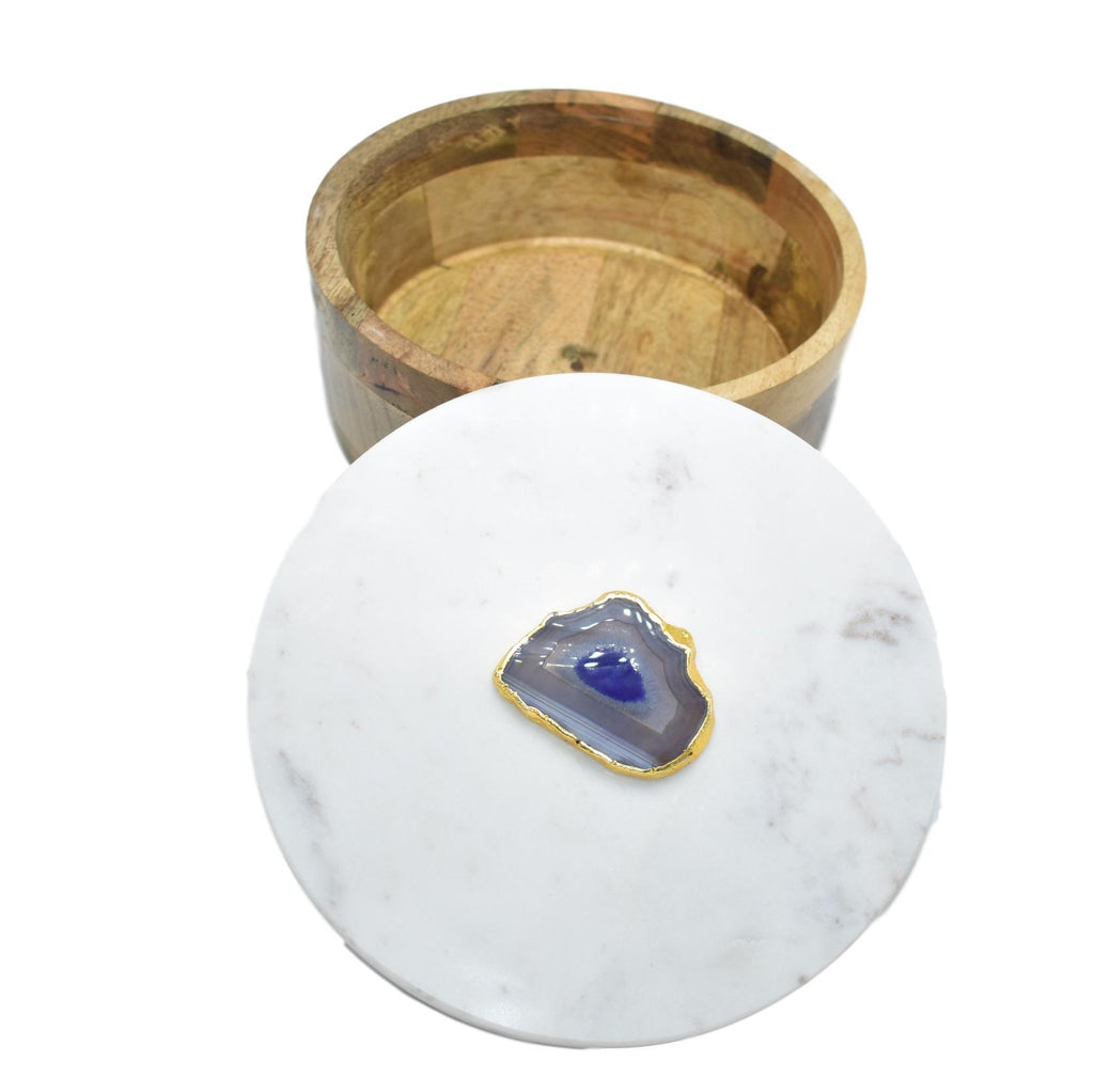 Round Wooden Box with Marble Lid 