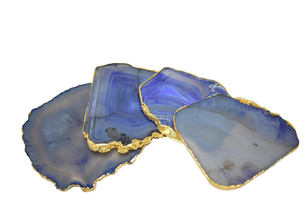 Gnarled Agate Coasters with Gold Trim, Set of 4 