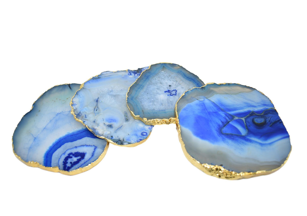 Gnarled Agate Coasters with Gold Trim, Set of 4 