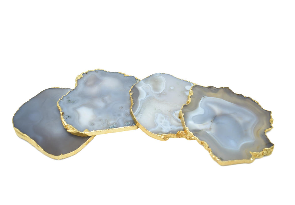 Gnarled Agate Coasters with Gold Trim, Set of 4 
