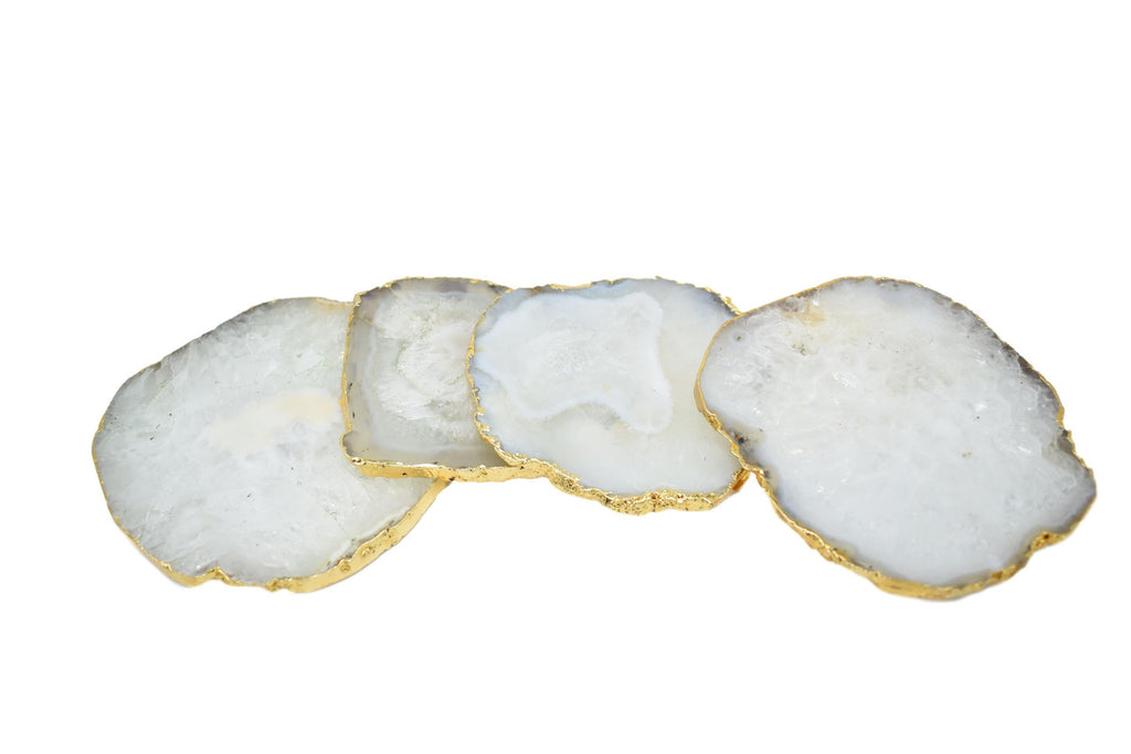Gnarled Agate Coasters with Gold Trim, Set of 4 