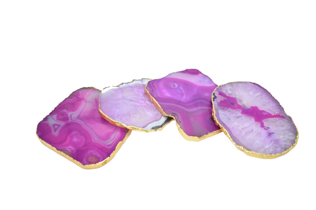 Gnarled Agate Coasters with Gold Trim, Set of 4 