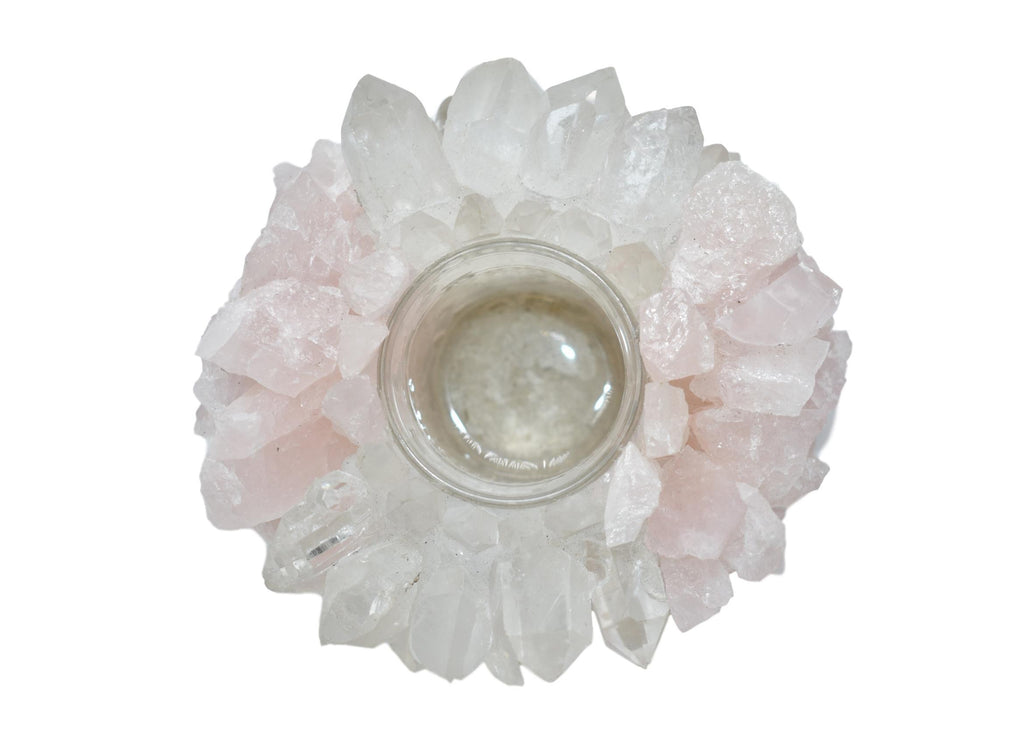 Rose Quartz and Quartz Votive Candle Holder 