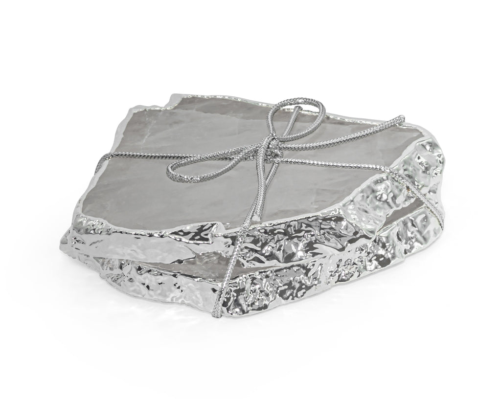 Quartz Coasters with Silver Trim, Set of 2