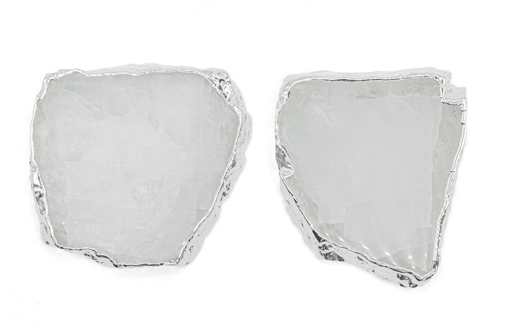 Quartz Coasters with Silver Trim, Set of 2