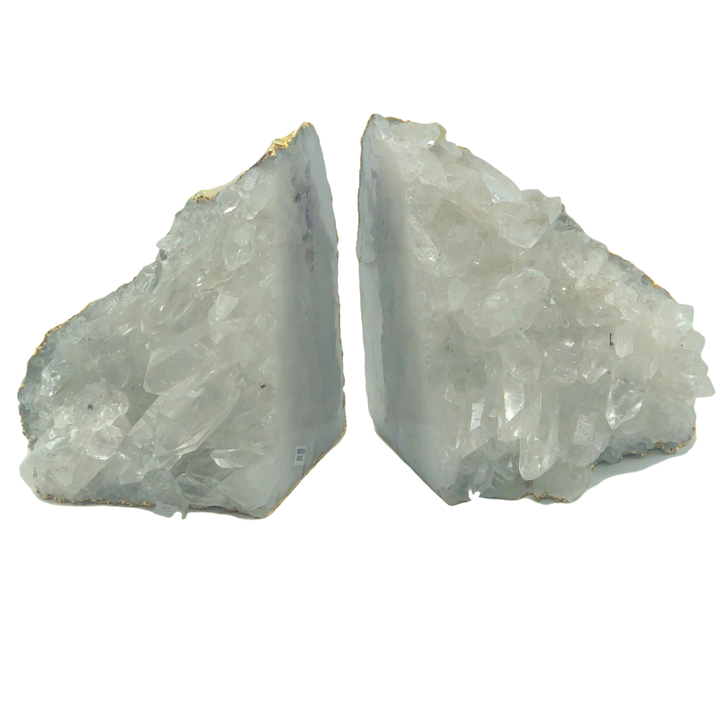Quartz Cluster Bookends Gold Electroplated 