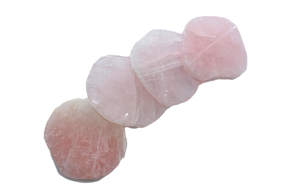 Rose Quartz Coasters Set of 4 with Natural Trim 