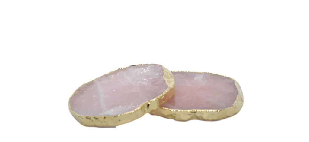 Rose Quartz Coasters Set of 2 with Gold Trim 