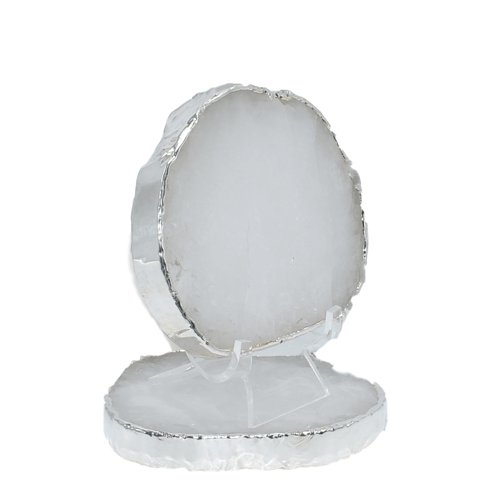 Quartz Coasters Set of 2 with Silver Trim 